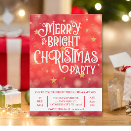 Invitation Fête de Noël brillante étoile rouge étincelante