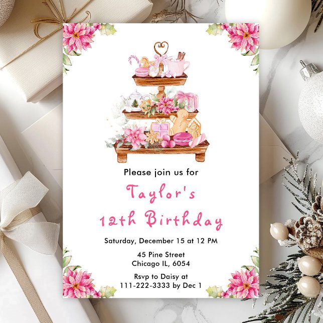 Invitation Fête de Noël Brunch Anniversaire Fête Rose (Créateur téléchargé)