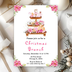 Invitation Fête de Noël Brunch Party Rose
