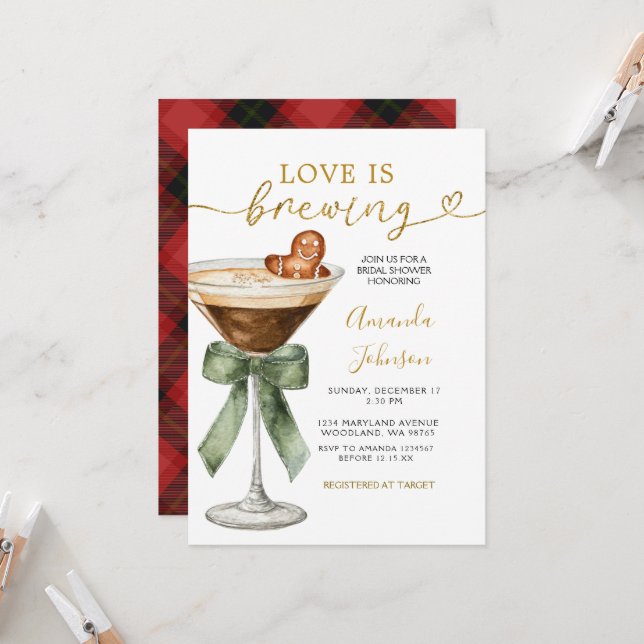 Invitation Fête de Noël Café & Coco Love Is Brewing  (Devant/Arrière en situation)
