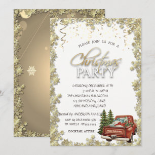 Invitation Fête de Noël Camion Rouge Pin Arbres,Étoiles