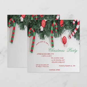 Invitation Fête de Noël Canne en Bonbons, Sapin de Noël
