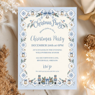 Invitation Fête de Noël Casse-Noisette Flocon de Neige Bleu