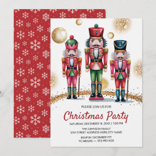 Invitation Fête de Noël Casse-Noisette Paillettes Dorées   