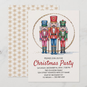 Invitation Fête de Noël Casse-Noisette Paillettes Dorées   