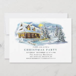 Invitation Fête de Noël Chic avec Arbre de Pin Aquarelle