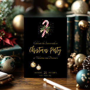 Invitation Fête de Noël chic avec Canne de Bonbon sur fond no