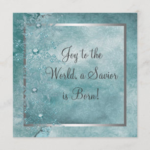 Invitation Fête de Noël chrétienne aux flocons de neige bleu