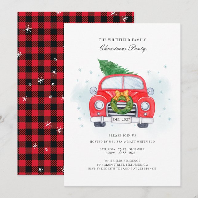 Invitation Fête de Noël classique de la famille des voitures  (Devant / Derrière)