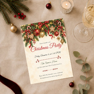 Invitation Fête de Noël Classique Rouge Or