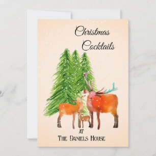 Invitation Fête de Noël Cocktail avec Cerfs dans la Neige