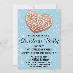 Invitation Fête de Noël Coeur Cookie Bleu neige