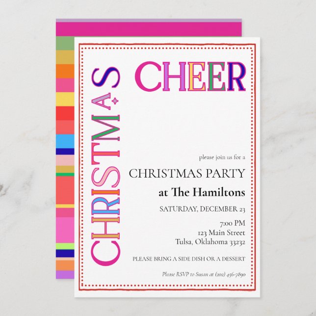 Invitation Fête de Noël colorée (Devant / Derrière)