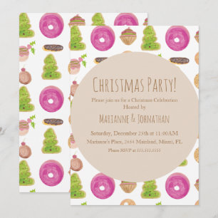Invitation Fête de Noël Cookies Fêtes Main Aquarellée