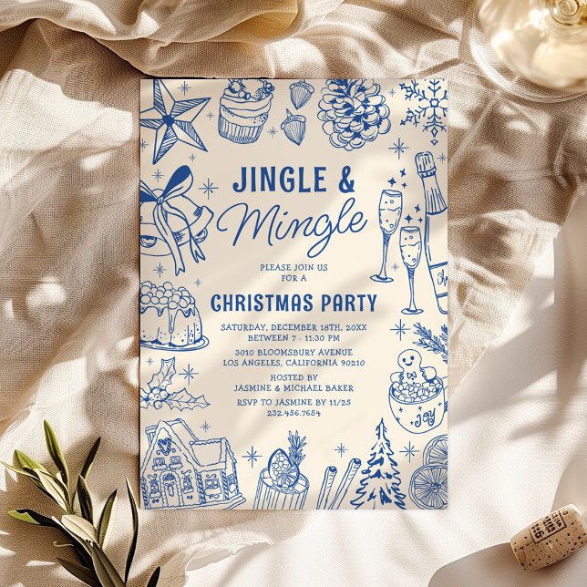 Invitation Fête de Noël Cozy Blue Doodle (Créateur téléchargé)