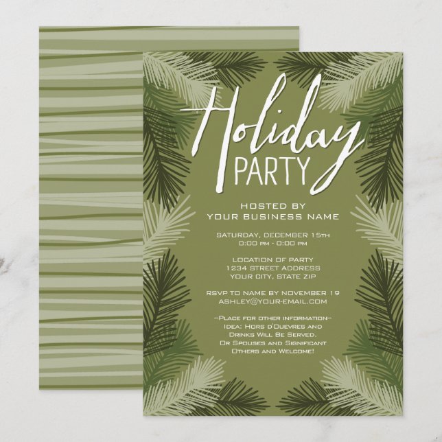 Invitation Fête de Noël d'affaires Branches d'arbre de pin ru (Devant / Derrière)