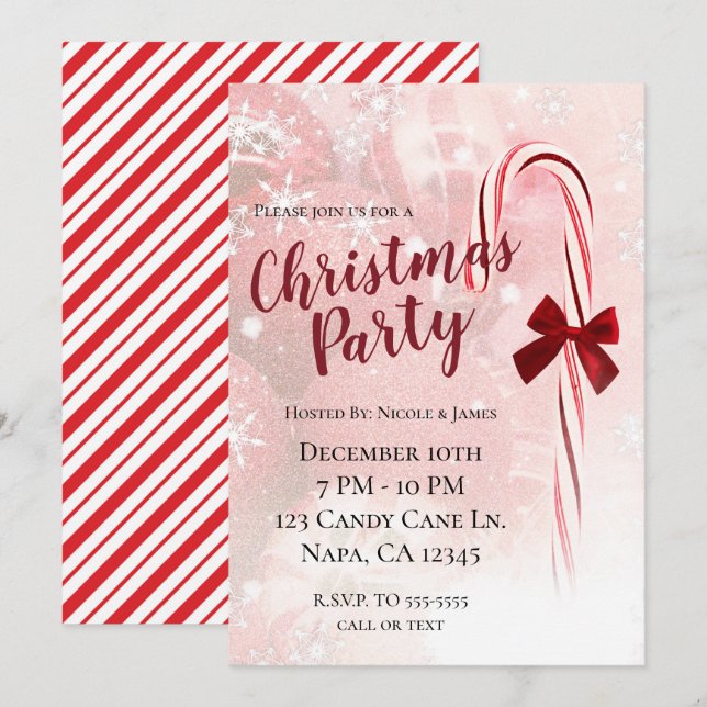 Invitation Fête de Noël de fin d'année Candy Cane d'hiver (Devant / Derrière)