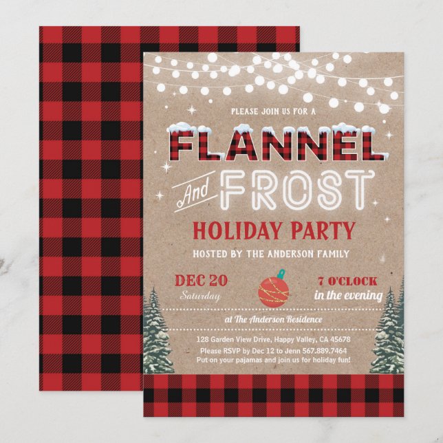 Invitation Fête de Noël de Flannel et gelée (Devant / Derrière)