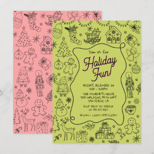 Invitation Fête de Noël de gribouillis dessinée à la main