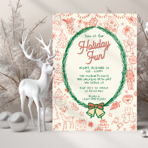 Invitation Fête de Noël de gribouillis dessinée à la main
