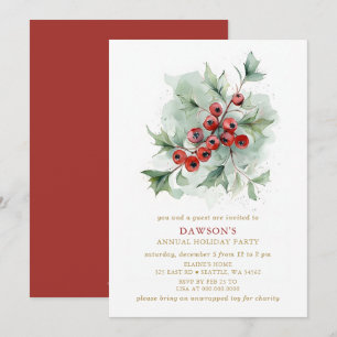 Invitation Fête de Noël de Holly Botanical Corporate
