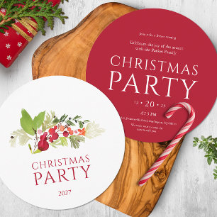 Invitation Fête de Noël de la branche de l'aquarelle Berry