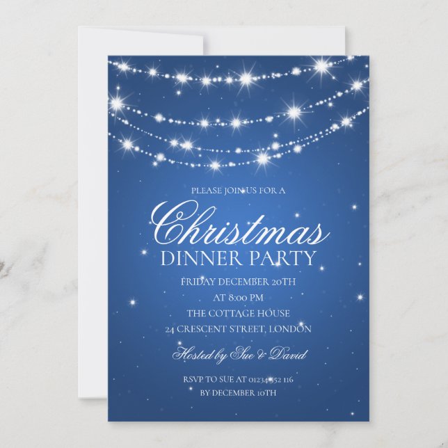 Invitation Fête de Noël de la chaîne d'étincelles bleu et arg (Devant)