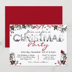 Invitation Fête de Noël de la forêt d'aquarelle de bois
