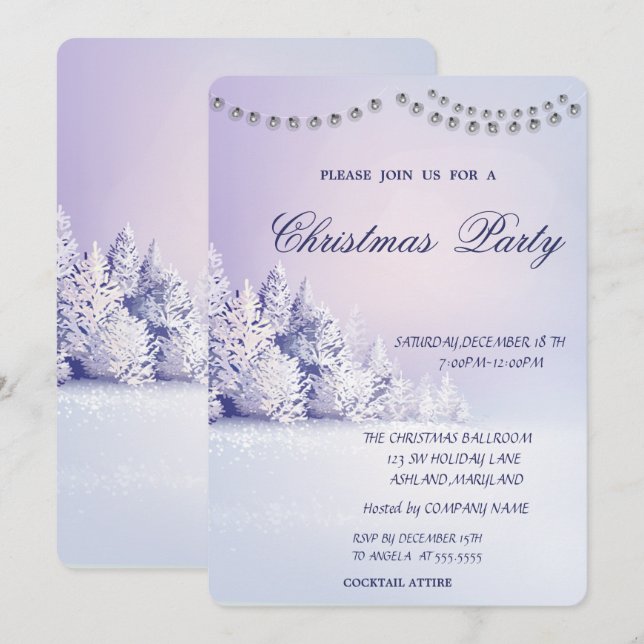 Invitation Fête de Noël de la forêt de pins Noël (Devant / Derrière)