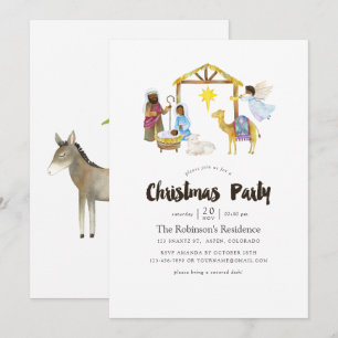 Invitation Fête de Noël de la Nativité aquarelle