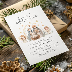 Invitation Fête de Noël de la Nativité aquarelle fantaisiste