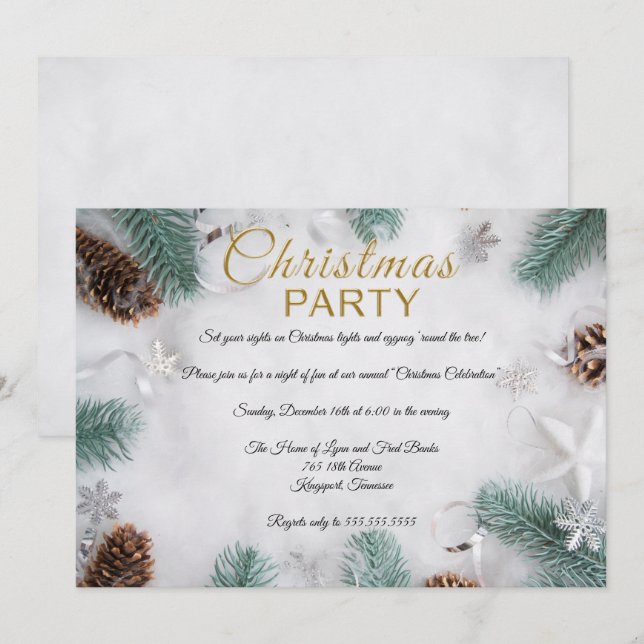 Invitation Fête de Noël de la neige blanche (Devant / Derrière)