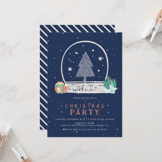 Invitation Fête de Noël de la Nuit vintage de neige d'hiver (Devant/Arrière en situation)