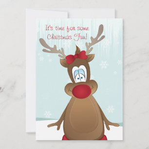 Invitation Fête de Noël de la petite fille de Reindeer