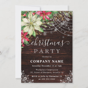 Invitation Fête de Noël de la Rustic Wood & Poinsettia Compan
