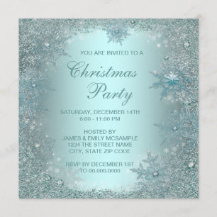 Invitation Fête de Noël de l'Élégant Silver Turquoise Blue Sn