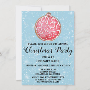 Invitation Fête de Noël de l'entreprise Boule Rouge Neige Ble