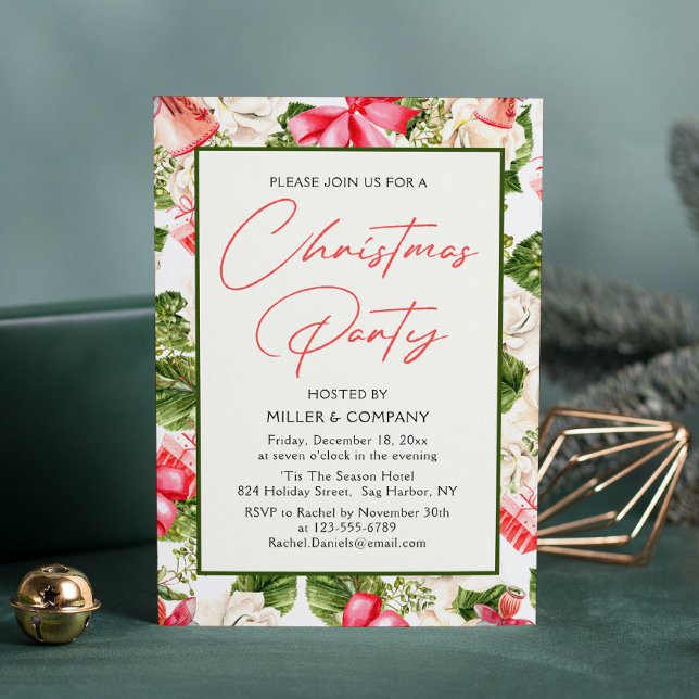 Invitation Fête de Noël de l'entreprise Floral Aquarelle (Créateur téléchargé)