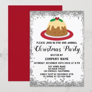 Invitation Fête de Noël de l'entreprise Pouding de fêtes Roug