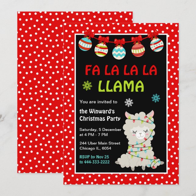 Invitation Fête de Noël de Llama (Devant / Derrière)