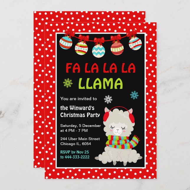 Invitation Fête de Noël de Llama (Devant / Derrière)