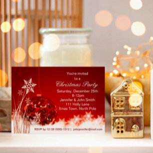 Invitation Fête de Noël de l'ornement de flocon de neige roug