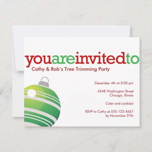 Invitation Fête de Noël de Noël de Noël de couleur verte roug (Devant)