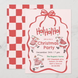Invitation Fête de Noël de Père Noël rouge rose vintage dessi