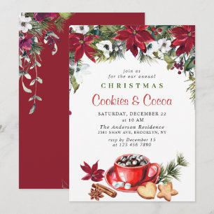 Invitation Fête de Noël de Poinsettia Cookies et cacao