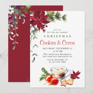 Invitation Fête de Noël de Poinsettia Cookies et cacao