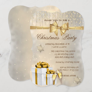 Invitation Fête de Noël de Snowflakes, Bow, Presents, Company