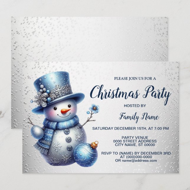 Invitation Fête de Noël de Snowman Élégants Vacances d'hiver (Devant / Derrière)
