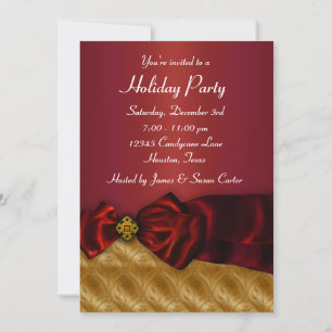 Invitation Fête de Noël de vacances en or rouge