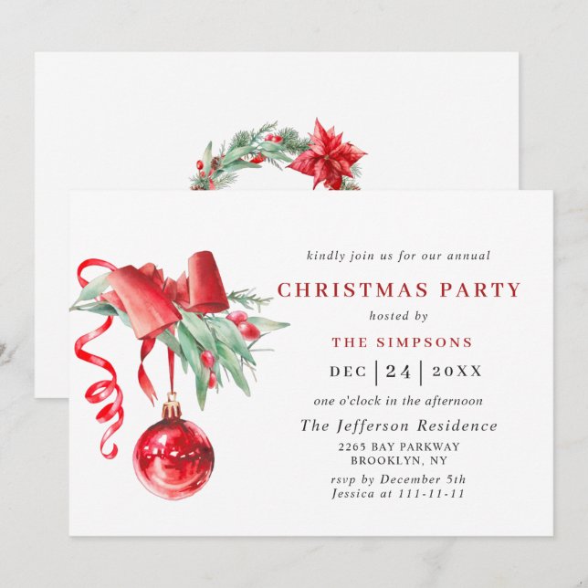 Invitation Fête de Noël de Watercolor (Devant / Derrière)
